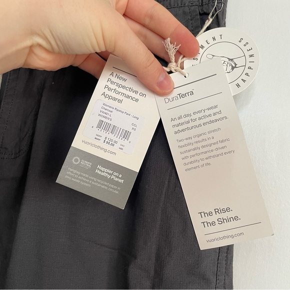 NWT Vuori Ripstop Pant Long Charcoal DuraTerra 2 way stretch Slim Fit Women’s XS - Picture 11 of 15